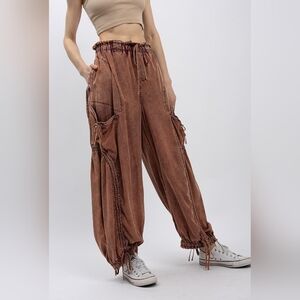 NEW BLUE VELVET RED BEAN CARGO HAREM PANTS. SM-XL